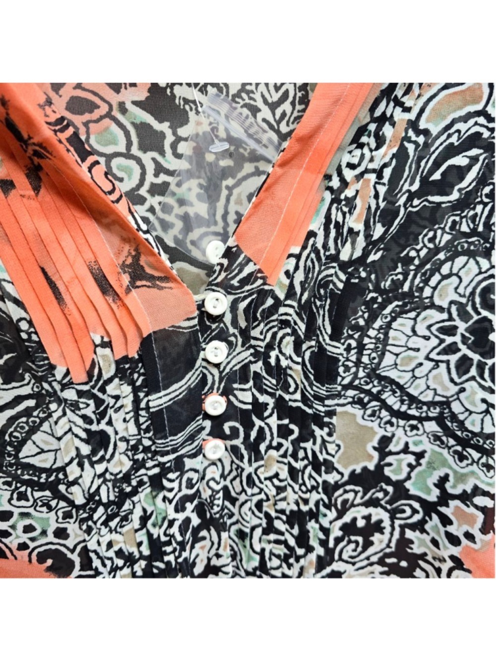 Women's BEDFORD FAIR Orange Black Floral Tunic Top 2X - Picture 2 of 5